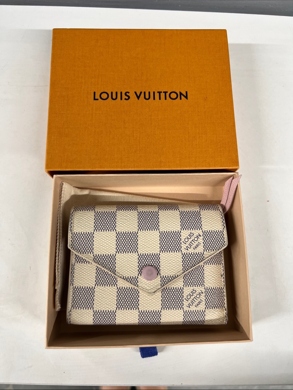 Louis Vuitton Damier Azur Compact Envelope Wallet with Pink Tab